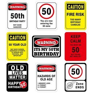 50th Birthday Party Decorations - 9PCS Wall Signs Funny Tags for Adults 50 Years